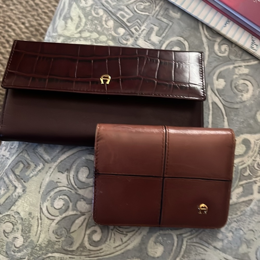 Bundle Two Etienne Aigher trifold new large wallet and small brown leather used